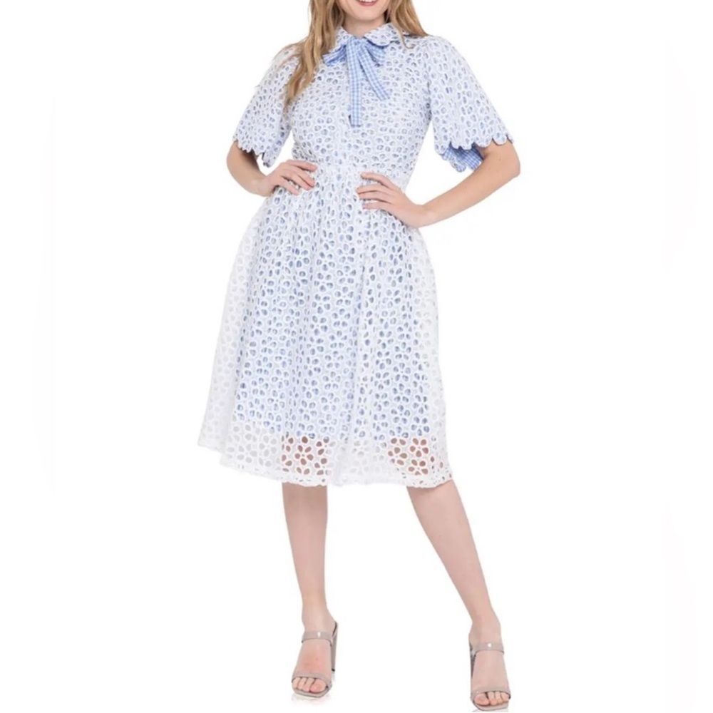 English Factory Floral Lace Midi Gingham Dress XS
